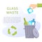 Glass waste vector illustration. Home stuff - wine bottle, plate, wineglass, jar, glasses.