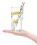 Glass of water with lemon tube in hand