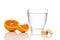 Glass of water with oranges and vitamin c effervescent tablet