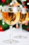 Glass of wine and blurred christmas lights