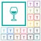 Glass of wine flat color icons with quadrant frames