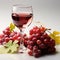 A glass of wine next to a bunch of grapes, autumn clip art.