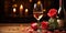 Glass of wine with roses for romantic atmosphere