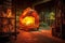 glassblowing furnace with glowing fire