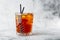 Glasse of iced black tea with lemon, overhead view. isolated on bright marble background. Overhead view, copy space. Advertising