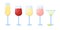 Glasses, alcohol drink vector icon set. Wine, champagne, martini, vermouth.