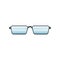 Glasses with blue lenses and gray metallic frame. Flat vector design for mobile application or promo poster of optical