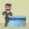 Glasses Businessman Leaning On Credit Card Illustration