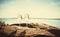 Glasses of champagne against the background of the sunny sea landscape