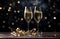 glasses champagne, Champagne festive cheers, gold sparkling bokeh, sparkling wine