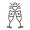 Glasses of champagne line black icon. Event service. Isolated vector element. Outline pictogram for web page, mobile app, promo