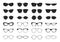 Glasses collection. Geek eyeglasses and sunglasses. Black spectacles silhouette. Vector fashion eyewear icon set