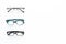 Glasses concept. Set of glasses with different eyeglass frame and transparent lenses on white background top view copy