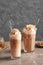Glasses with delicious caramel frappe