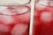 Glasses of delicious iced hibiscus tea, closeup