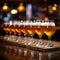 Glasses with different types of beer on bar counter, closeup, Stylish beer glasses full of beer on the bar stand, AI