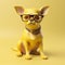 glasses dog chihuahua background pet pedigree yellow puppy cute portrait animal. Generative AI.