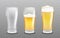 Glasses empty and filled with foamed beer 3d vector illustration isolated.