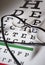 Glasses and eye test chart differential focus