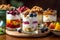 Glasses with Greek yogurt parfait for a nutritious snack or breakfast