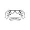 Glasses. Hand. Oculist label logo. Eyeglasses icon. Diagnostic testing center lettering. Vector.