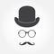 Glasses, hat and mustache. Old fashioned gentleman accessories icon set. Vintage or hipster style. Vector illustration.