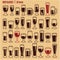 Glasses icons set. Beer glass isolated icons collection. Wine glass. Cups.