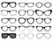 Glasses model icons, man, women frames. Sunglasses, eyeglasses black silhouettes isolated on white.
