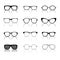 Glasses model icons, man, women frames. Sunglasses, eyeglasses isolated on white. silhouettes. Different shapes, frame