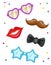 Glasses, moustache, lip, bow-tie. Masks for birthday party.