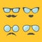 Glasses and mustache lips moustaches face icon set. Isolated Yellow background. Flat design