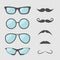 Glasses and mustache moustaches icon set. White background.