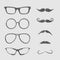 Glasses and mustache set. Isolated Icons. Scribble effect