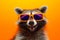 glasses party orange young background portrait raccoon music pet fun animal. Generative AI.