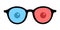Glasses with red and blue glass for polarized vision and three-dimensional 3D effect seeing