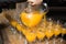 Glasses of rum punch alcoholic drinks on the table during a buffet table at the event