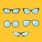 Glasses set. Eyeglasses collection. Icons. Yellow background. Flat design.