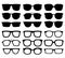 Glasses silhouette. Geek eyewear, cool sunglasses and eyeglasses silhouettes vector collection