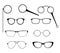 Glasses silhouette set. Frames to modern sunglasses with different styles as well as vintage eyeglasses - lorgnette, monocl