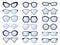 Glasses silhouette. Various eyeglasses frames for men and women fashionable sunglasses. Optical vision glasses of