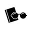Glasses with textbook, silhouette icon. Reading paper books. Outline emblem of leisure. Black simple illustration of poor eyesight