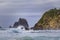 Glasshouse rocks at Narooma ocean coastline in stormy weather.