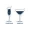 Glassware champagne and vermouth line art in flat style. Restaurant alcoholic illustration for celebration design. Contour element