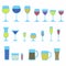 Glassware icon set. Colorful stemware for a different drinks. Beer glass, Wine glass and Cups isolated on white background icons c