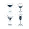 Glassware vermouth red wine martini champagne line art in flat style. Restaurant alcoholic illustration for celebration design.
