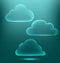 Glassy infographic clouds icons on cyan