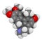 Glaucine alkaloid molecule. Found in yellow hornpoppy (Glaucium flavum) and a number of other plants. 3D rendering. Atoms are