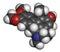 Glaucine alkaloid molecule. Found in yellow hornpoppy (Glaucium flavum) and a number of other plants. 3D rendering. Atoms are