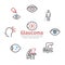 Glaucoma banner. Symptoms, Treatment. Line icons set. Vector signs for web graphics.