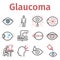 Glaucoma. Symptoms, Treatment. Line icons set. Vector signs for web graphics.